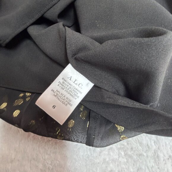 A.L.C Womens Willow Silk Metallic Ruffle Cold Shoulder Blouse Size 6 Black Gold - Picture 4 of 9